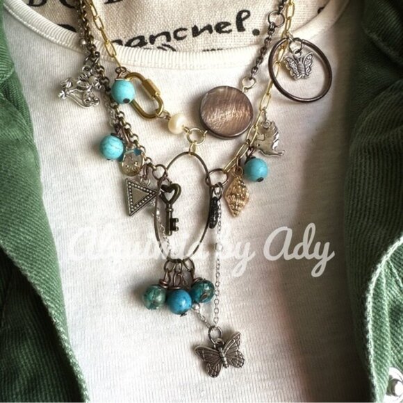 Eclectic turquoise charms  layered necklace - Picture 4 of 8